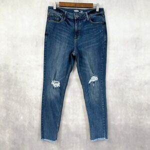 Old‎ Navy Womens 10 Rockstar High Rise Super Skinny Jeans Distressed Frayed Hem